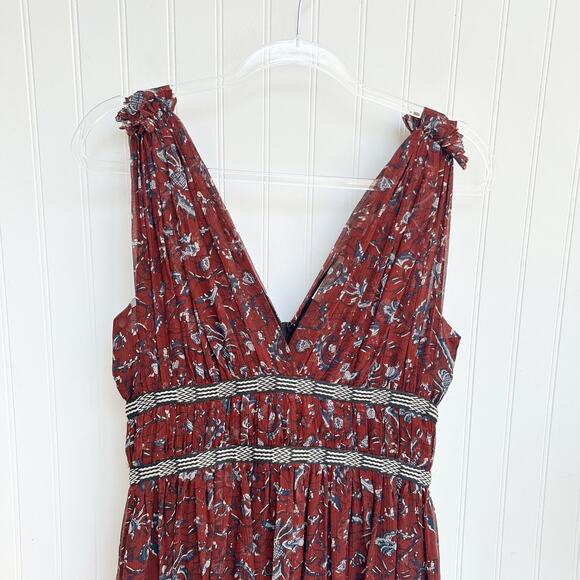 Isabel Marant Etoile Balzan Silk Polka Dot Dress Burgundy Strapless V Neck Sz 6 - Picture 3 of 8